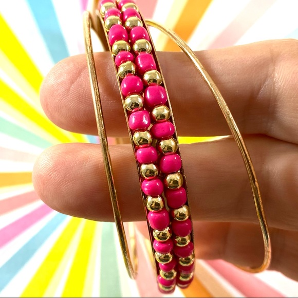 Hot pink and gold beaded bangle bracelet set NWT - Picture 2 of 3